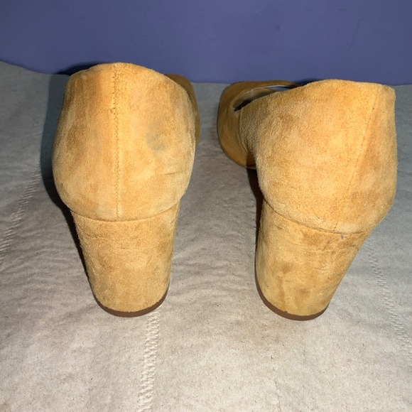 Zara mustard yellow suede open toe block heels shoes Sz 8 - Picture 4 of 7
